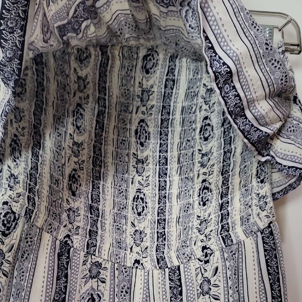 American Eagle Blue White Floral Jumpsuit Ruffle Bodice Strapless Girlhood-Core - Picture 9 of 16